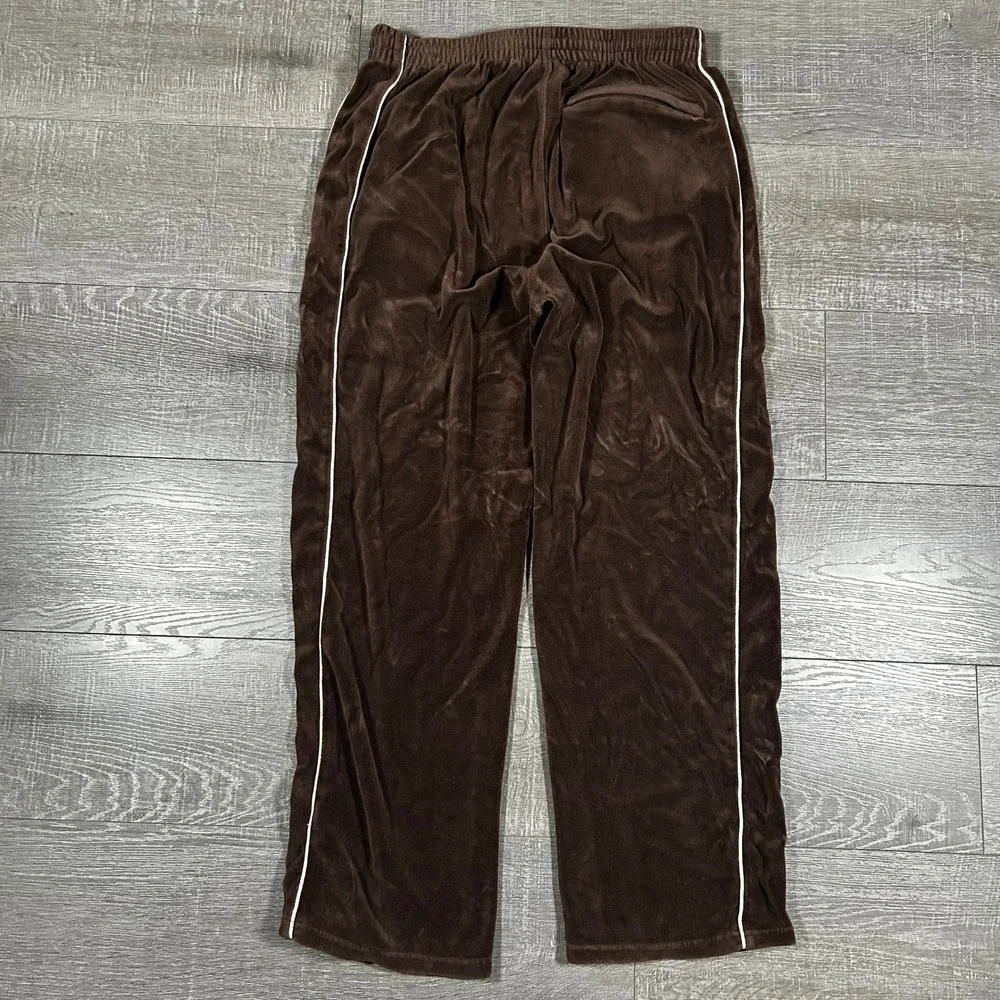 Sweatledo Brown Velour Track Pants Baggy Y2K Side Stripe Joggers Mens XL